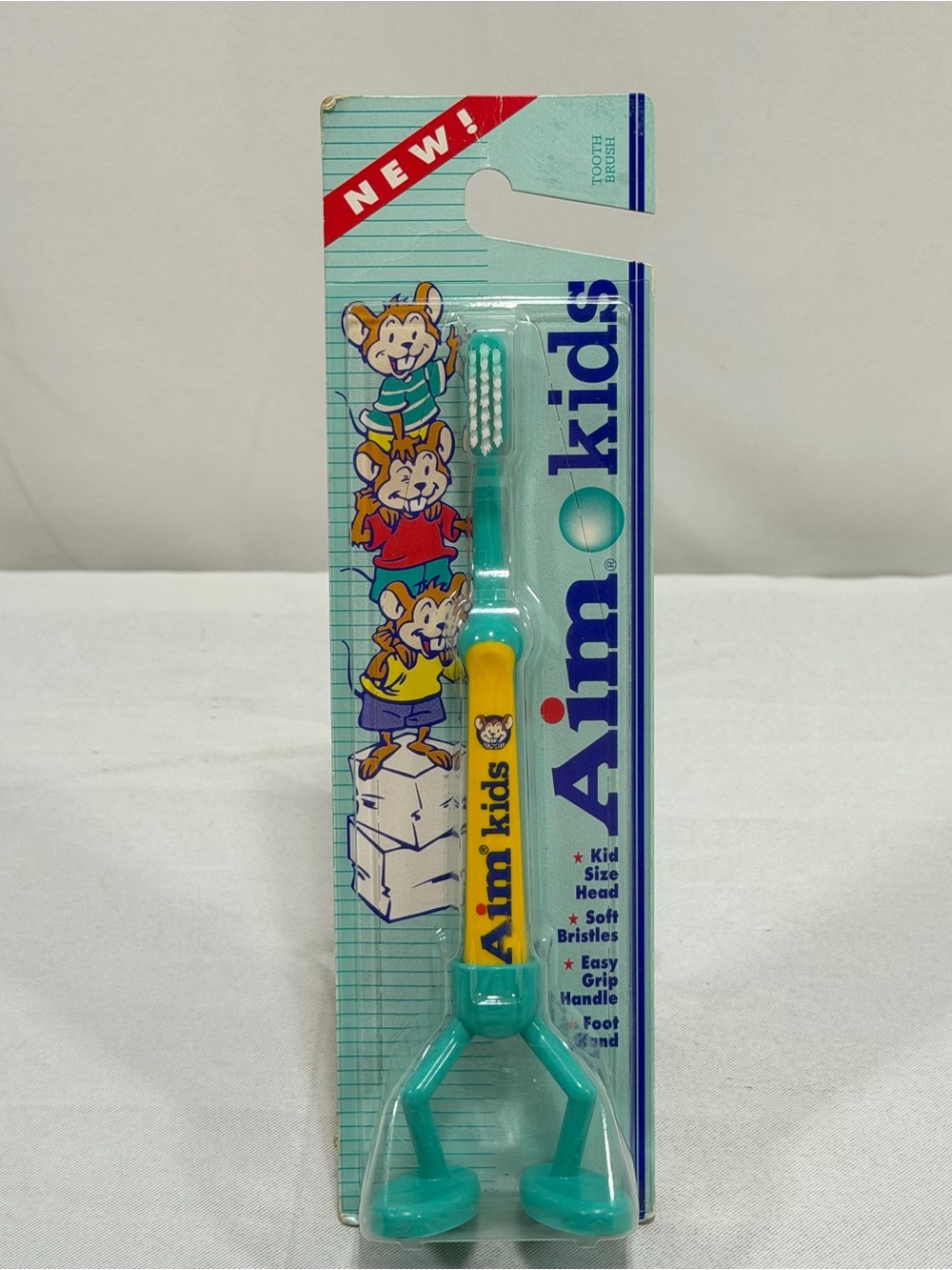 Vintage Aim Kids Toothbrush With Feet Holder Novelty TV Props Fun Dental Care